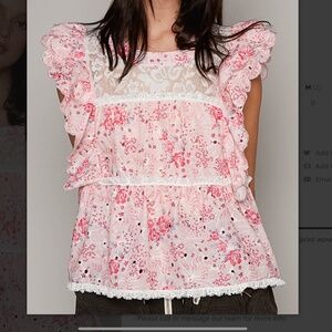 POL 💙 158 POL Laced Ruffle Babydoll Top Short Sleeve Lace Shirt SR14